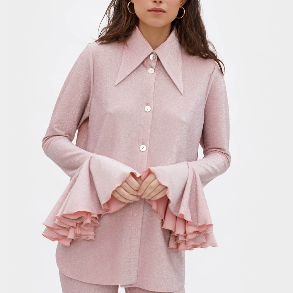 NWOT Sleeper Venera Metallic Knit Lounge Top  in Pink